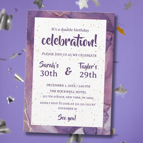Purple Marble Confetti Double Birthday Party Invitation