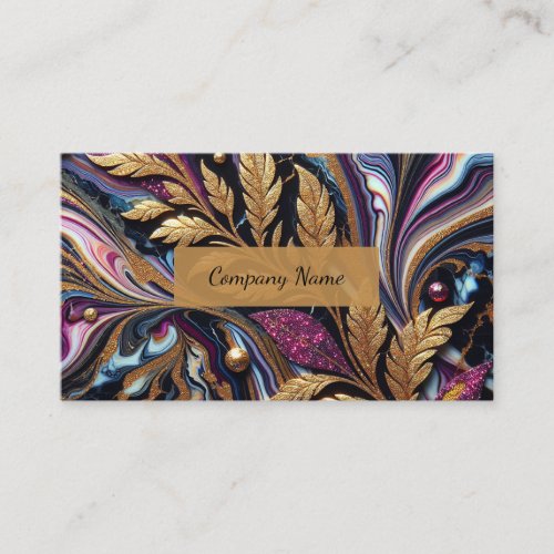Purple Marble Design with Gold Glitter Leaves Business Card