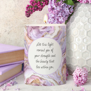 Purple Marble Elegant Script Modern Birthday Pillar Candle