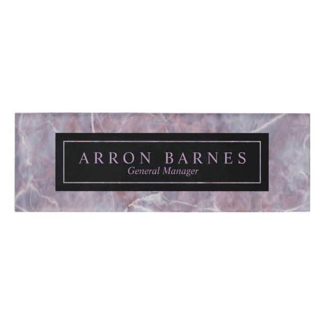 Purple Marble Employee Staff Magnetic Name Tag (Front)