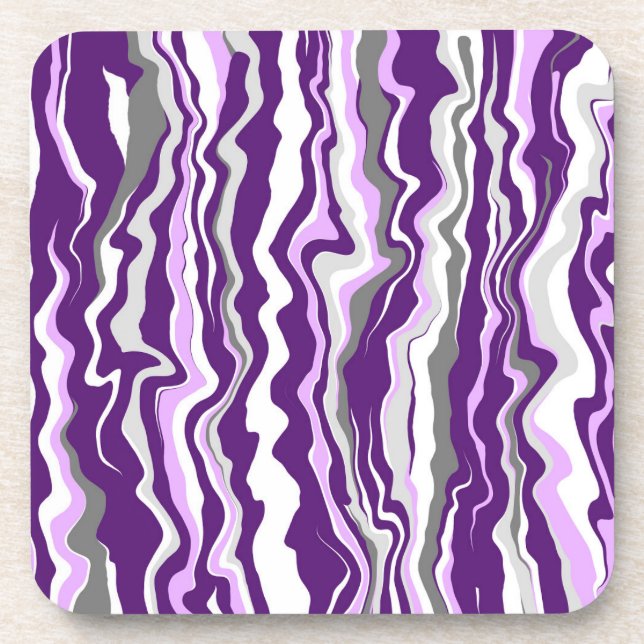 Purple Marble Fluid Art Stripes   Beverage Coaster (Front)