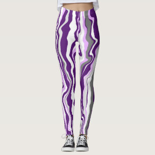 Purple Marble Fluid Art Stripes Leggings