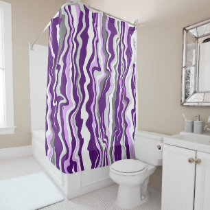 Purple Marble Fluid Art Stripes Shower Curtain