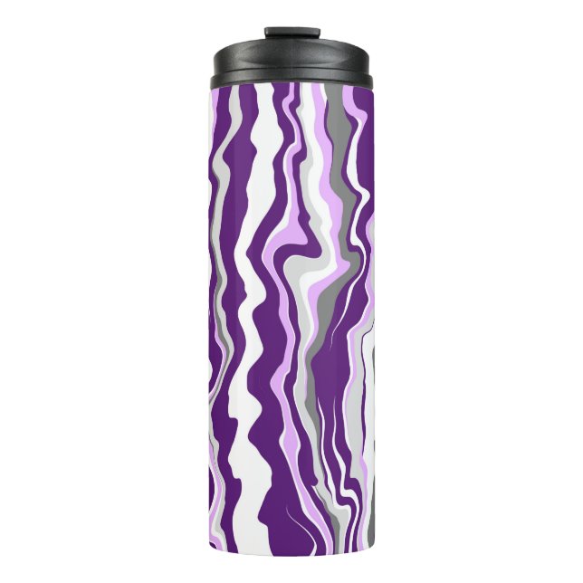 Purple Marble Fluid Art Stripes Thermal Tumbler (Front)