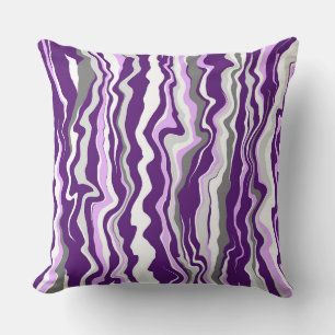 Purple Marble Fluid Art Stripes Throw Pillow