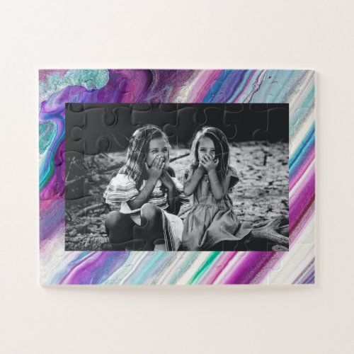 Purple Marble Frame with Kid or Family Photo Jigsaw Puzzle