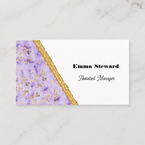 Purple Marble Glam Gold  Glitter Business Card