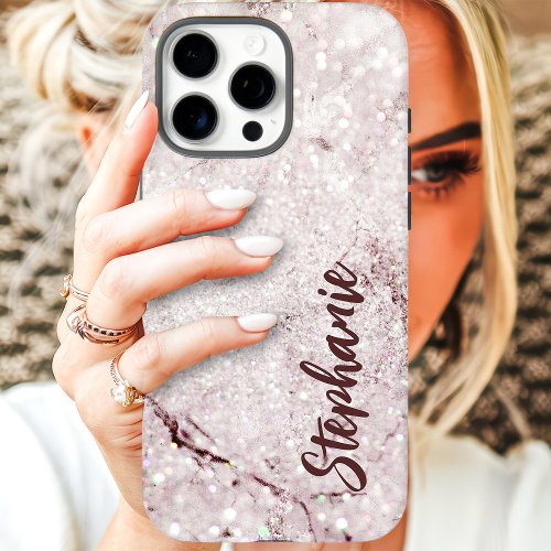 Purple Marble Glitter Custom Name Iphone 16 Pro Case