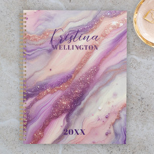 Purple Marble Glitter Veins and Swirls Yearly Planner