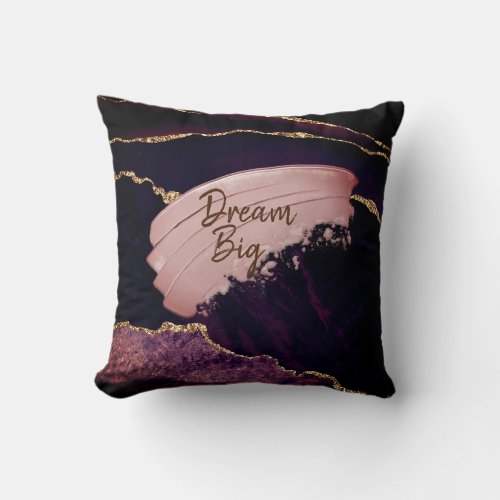 Purple Marble Gold Inspiring Dream Big Throw Pillow
