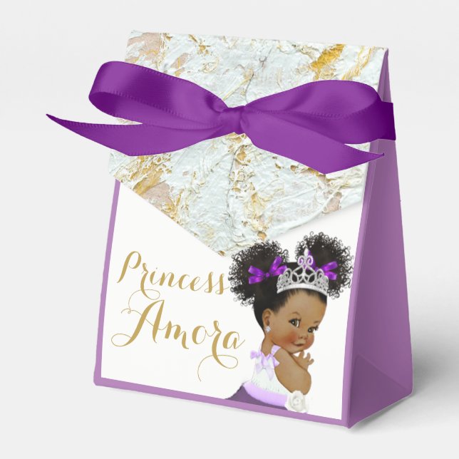 Purple|Marble Gold & White Fancy African Princess  Favor Boxes (Front Side)