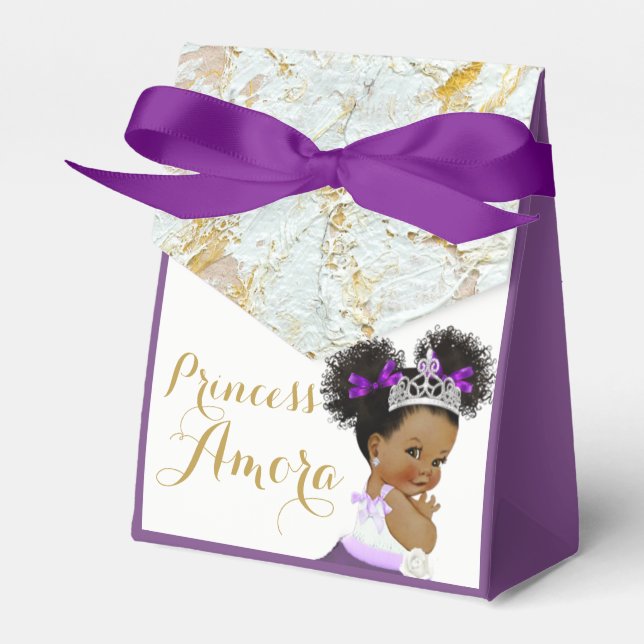 Purple|Marble Gold & White Fancy African Princess Favor Boxes (Front Side)