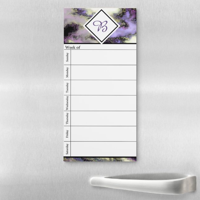 Purple marble magnetic week planner magnetic notepad (In Situ)