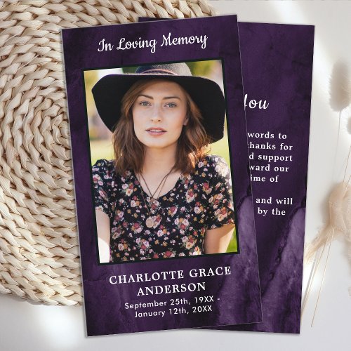 Purple Marble Memorial Funeral Thank You Note Card