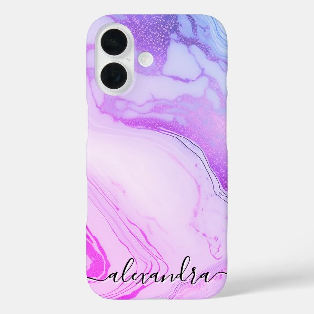 Purple Marble Monogram Custom Name Unique Case-Mate iPhone Case (Back)