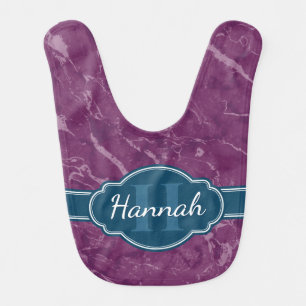 Purple Marble Pattern Teal Monogram Baby Bib