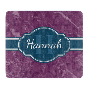 Purple Marble Pattern Teal Monogram Cutting Board