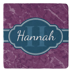 Purple Marble Pattern Teal Monogram Trivet