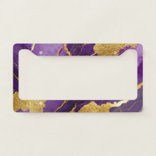 Purple Marble Pattern with Gold License Plate Frame