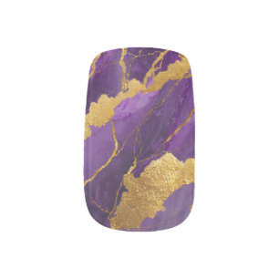 Purple Marble Pattern with Gold Minx Nail Art