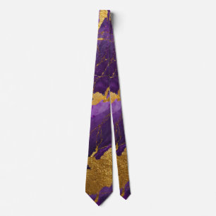 Purple Marble Pattern with Gold Neck Tie