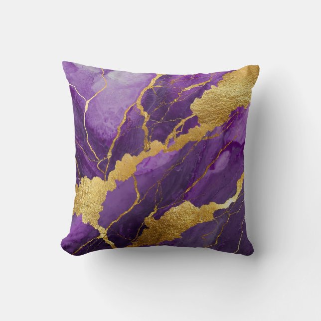 Purple Marble Pattern with Gold Throw Pillow (Front)