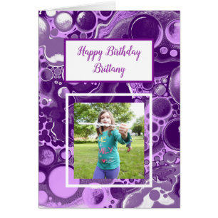 Purple Marble Photo Birthday   Cards