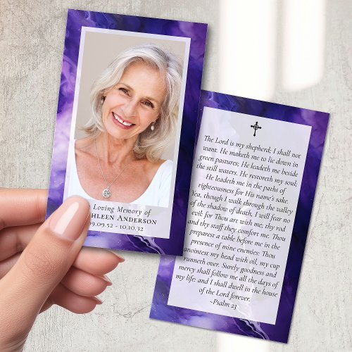 Purple Marble Photo Funeral Memorial Prayer Card