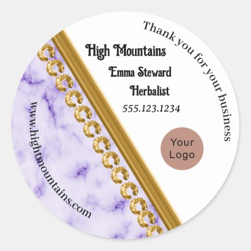 Purple Marble Promotional Thank You  Logo Classic Round Sticker