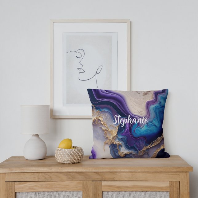 Purple Marble Rose Gold Personalised Throw Pillow (Creator Uploaded)