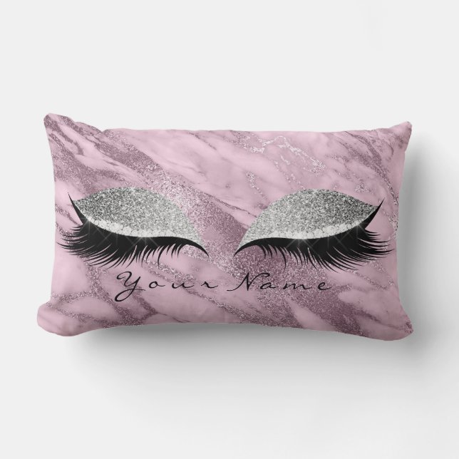 Purple Marble Silver Glitter Eyes  Makeup Lashes Lumbar Pillow (Front)