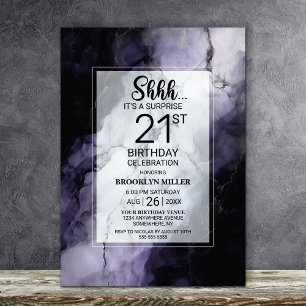 Purple Marble Surprise 21st Birthday Party Invitation