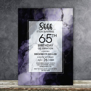 Purple Marble Surprise 65th Birthday Party Invitation