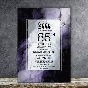 Purple Marble Surprise 85th Birthday Party Invitation