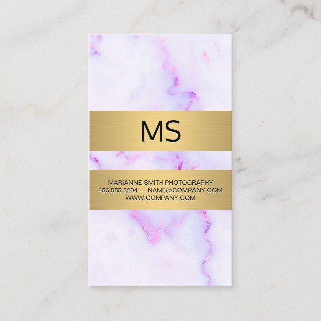Purple Marble Texture Gold Metallic Bars Business Business Card (Front)