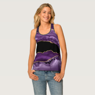Purple Marbled Agate and Black With Gold Glitter Tank Top