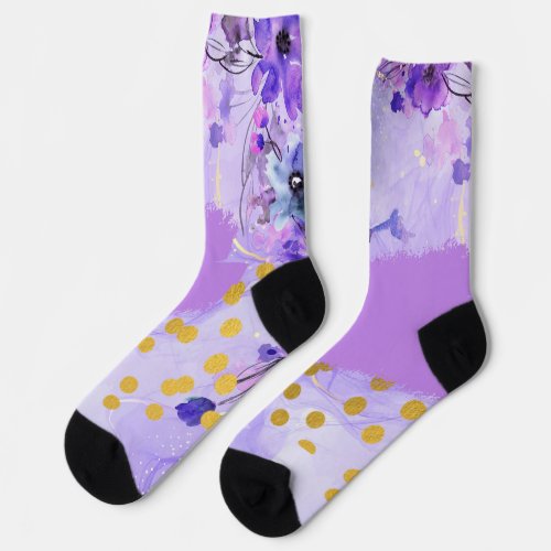 Purple Marbled Floral Socks