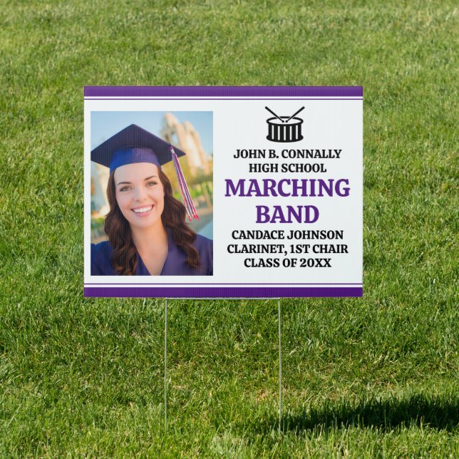 Purple Marching Band Photo Custom School Yard Sign (Insitu)