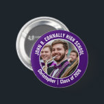 Purple Marching Band Photo High School Brag Button<br><div class="desc">This cool customized high school marching band photo features white typography of your team and player name on a purple brag button. Personalize with your student's photograph and class year as a proud parent. A mom and dad can wear these buttons to competition and games.</div>