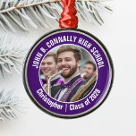 Purple Marching Band Photo High School Christmas Metal Ornament<br><div class="desc">This cool customized high school marching band photo features white typography of your team and player name on a purple Christmas ornament. Personalize with your student's photograph and class year as a proud parent.</div>