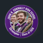 Purple Marching Band Photo High School Spirit Button<br><div class="desc">This cool customized high school marching band photo features white typography of your team and player name on a purple button. Personalize with your student's photograph and class year as a proud parent. A mom and dad can wear these buttons to competition and games.</div>