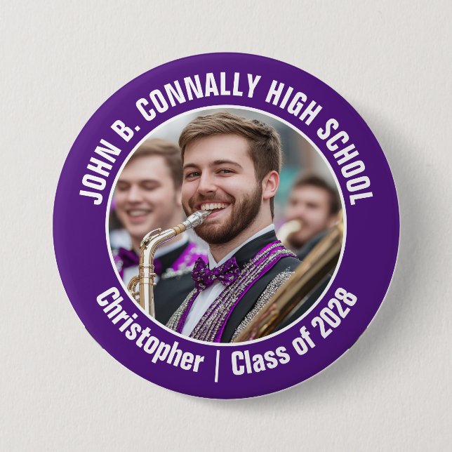 Purple Marching Band Photo High School Spirit Button (Front)