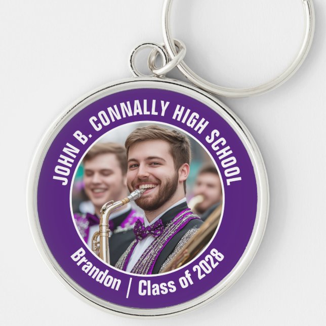 Purple Marching Band Photo High School Spirit Keychain (Front)