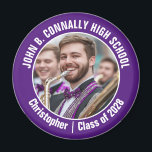 Purple Marching Band Photo High School Spirit Magnet<br><div class="desc">This cool customized high school marching band photo features white typography of your team and player name on a purple magnet. Personalize with your student's photograph and class year as a proud parent. A mom and dad can wear these buttons to competition and games.</div>