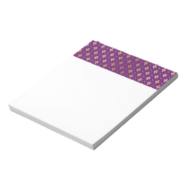 Purple Mardi Gras Elegant Golden Fleur De Lis Notepad (Rotated)