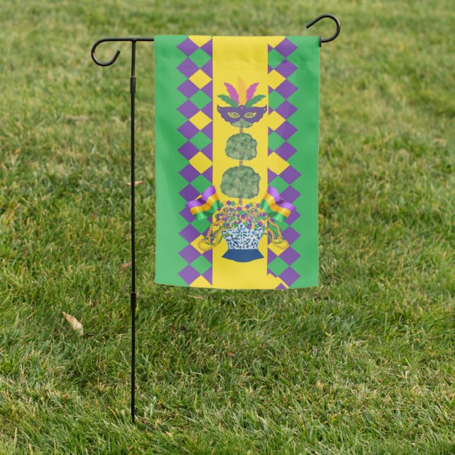 Purple Mardi Gras Ginger Jar Jars Garden Flag (In SItu)
