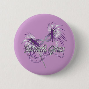 Purple Mardi Gras Mask Button
