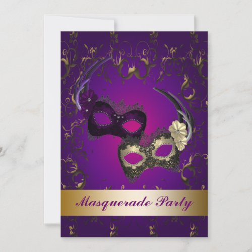 Purple Mardi Gras Mask Masquerade Party Invitation