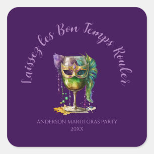 Purple Mardi Gras Mask Square Sticker