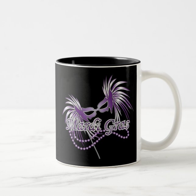 Purple Mardi Gras Mask Two-Tone Coffee Mug (Right)